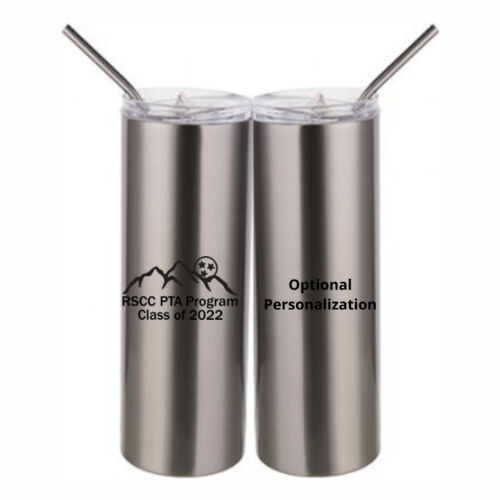 RSCCPTA22 Personalized  - 20 oz Stainless Silver Skinny Tumbler with Stainless Straw and Lid Thumbnail